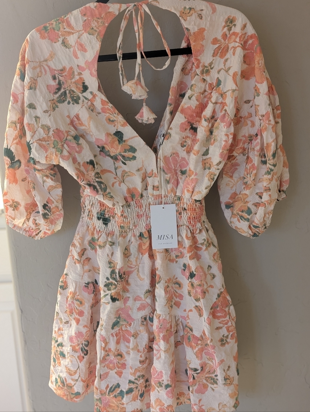 MISA Los Angeles Floral Smocked Dress - Peach & Cream